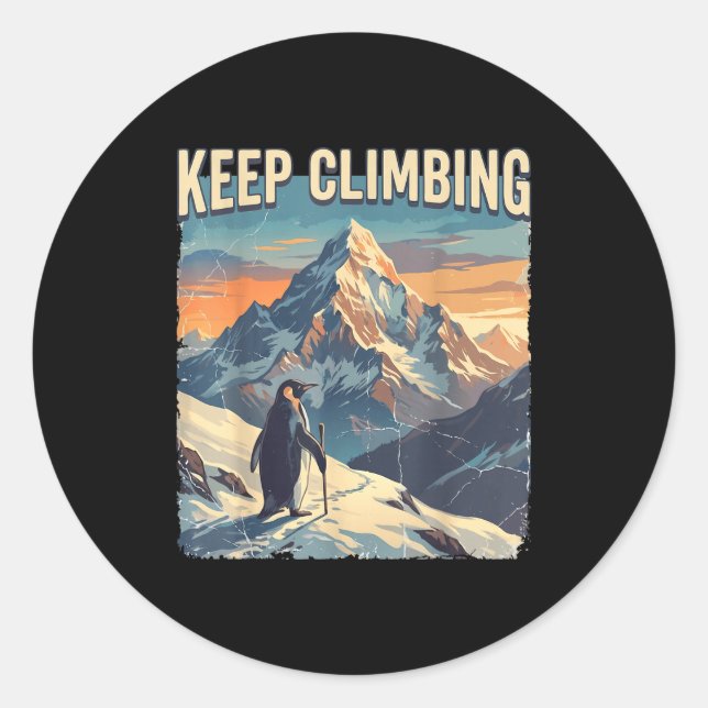 Penguin but why meme mountain climbing  classic round sticker (Front)