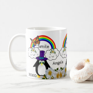 Penguin Butterfly Rainbow Clouds Mug