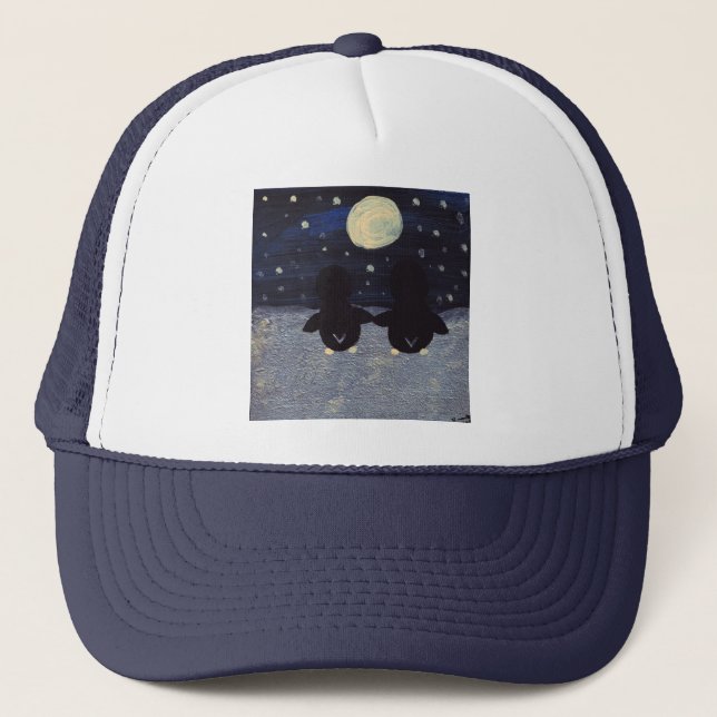 Penguin By Moon Light Trucker Hat (Front)