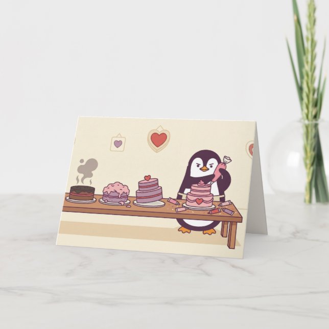 Penguin Cake Decorator Galentine Valentine Card (Front)