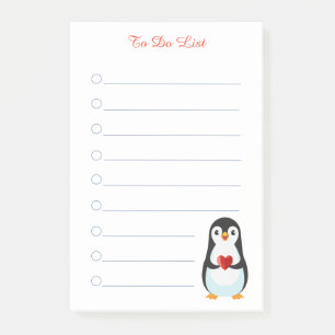 Penguin & calligraphy on white lined post-it notes