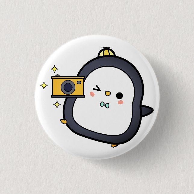 Penguin, Camera, Character 1 Inch Round Button (Front)