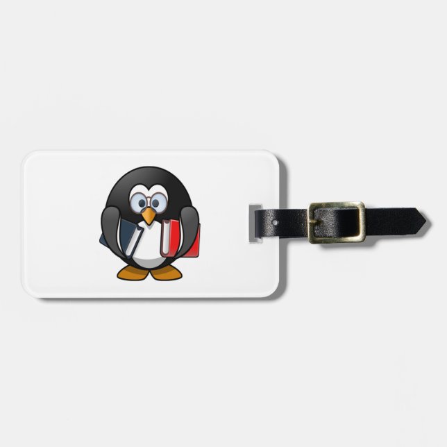 Penguin Carrying Books Luggage Tag (Front Horizontal)