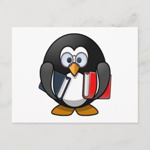Penguin Carrying Books Postcard