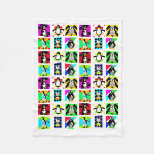 Penguin Cartoon Birds Abstract Art Collage Fleece Blanket