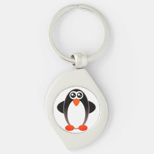 Penguin, Cartoon, Black And White Keychain