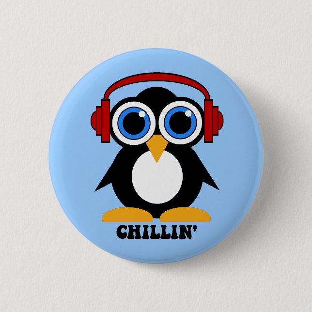 penguin chillin 2 inch round button (Front)
