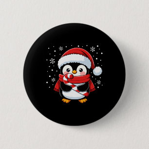 Penguin Christmas Candy Cane Winter Toddler Girl B 2 Inch Round Button