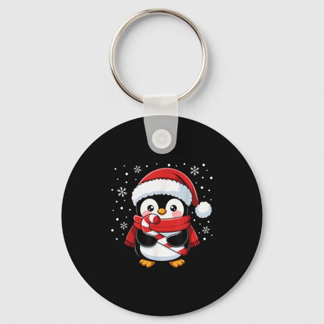 Penguin Christmas Candy Cane Winter Toddler Girl B Keychain (Front)