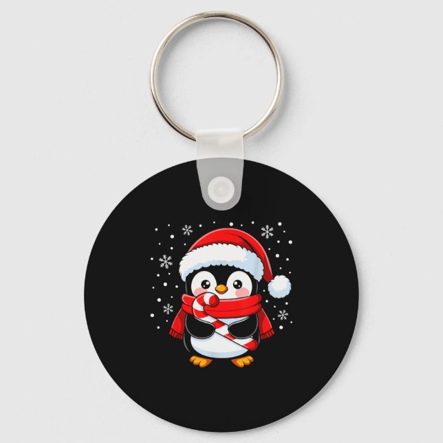 Penguin Christmas Candy Cane Winter Toddler Girl B Keychain (Front)