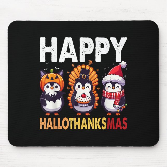 Penguin Christmas Halloween Costume Happy Hallotha Mouse Pad (Front)