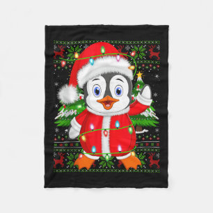 Penguin Christmas Lights Santa Costume Ugly Xmas S Fleece Blanket