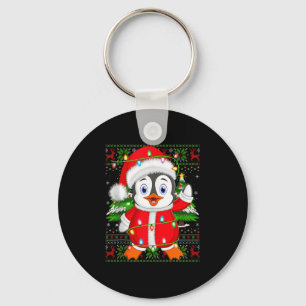 Penguin Christmas Lights Santa Costume Ugly Xmas S Keychain