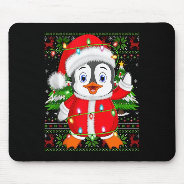 Penguin Christmas Lights Santa Costume Ugly Xmas S Mouse Pad (Front)