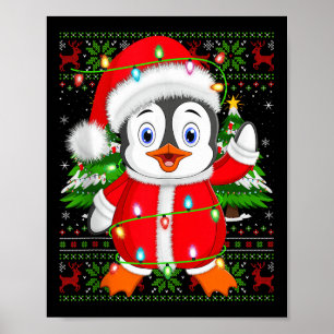 Penguin Christmas Lights Santa Costume Ugly Xmas S Poster