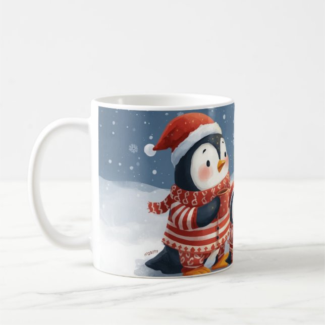  “Penguin Christmas Magic” Cute Christmas Penguin Coffee Mug (Left)