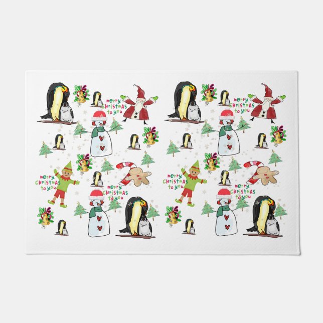 Penguin Christmas Matt Doormat (Front)