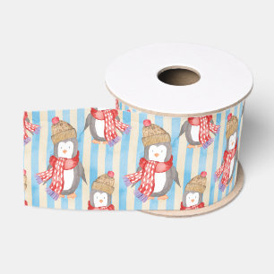 Penguin Christmas Pattern Grosgrain Ribbon