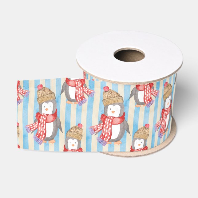 Penguin Christmas Pattern Grosgrain Ribbon (Spool)