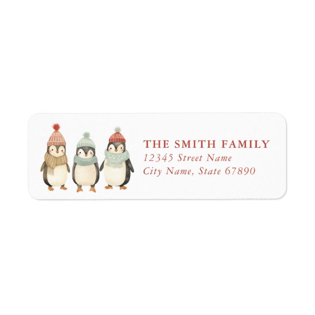Penguin Christmas Return Address Labels (Front)