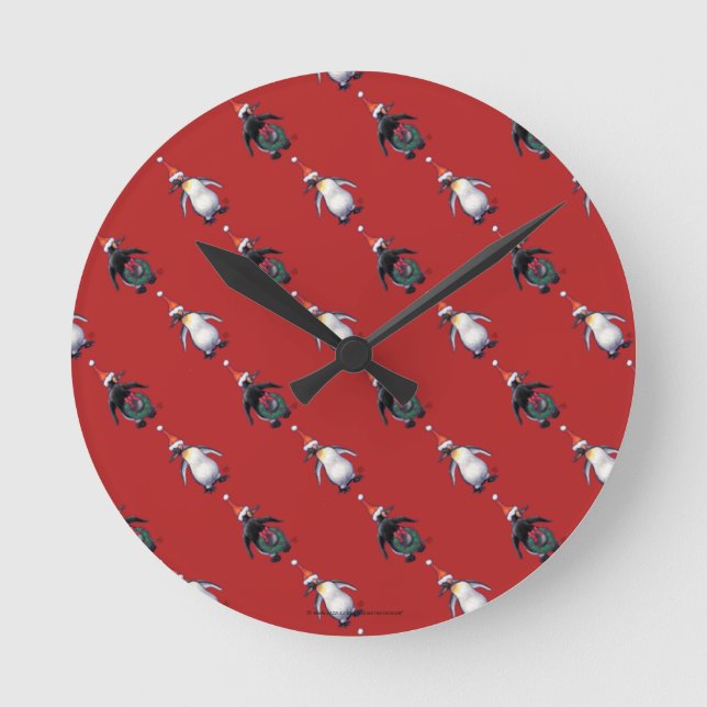 Penguin Christmas Round Clock (Front)