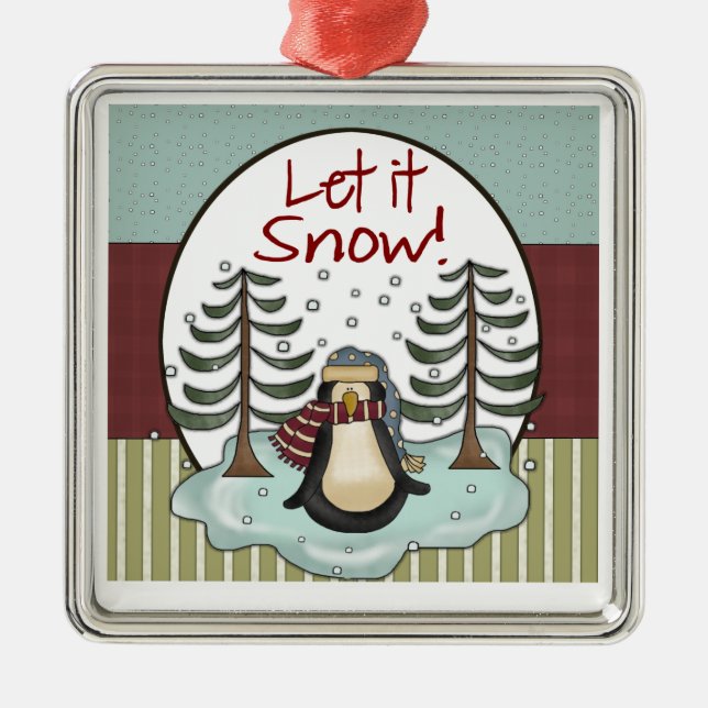 Penguin Christmas Snow Keepsake Gift Metal Ornament (Front)