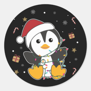 Penguin Christmas Snow Winter Animals Penguins Cla Classic Round Sticker