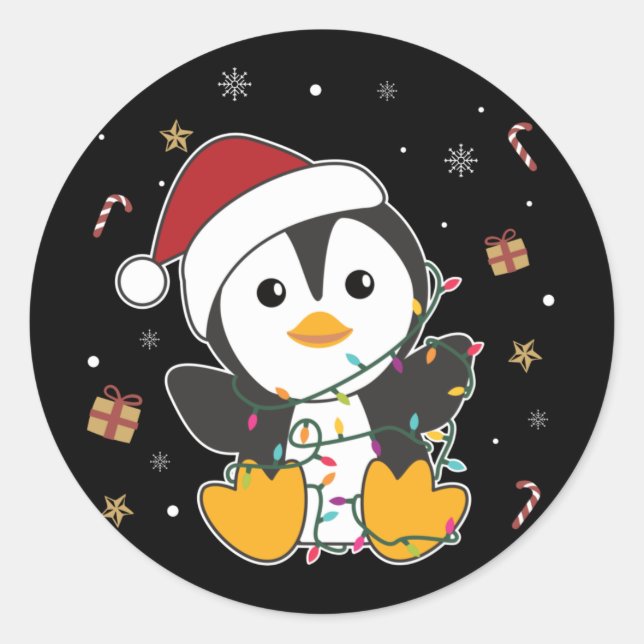 Penguin Christmas Snow Winter Animals Penguins Cla Classic Round Sticker (Front)