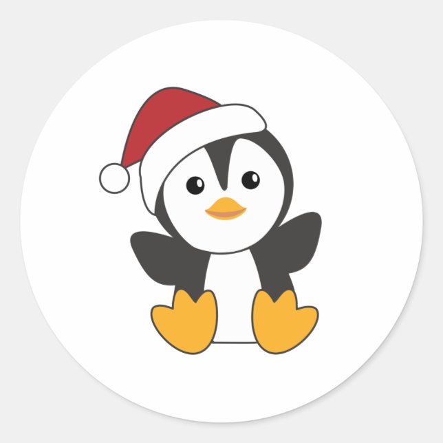 Penguin Christmas Snow Winter Animals Penguins Classic Round Sticker (Front)
