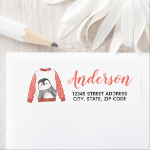 Penguin Christmas Sweater Return Address Label