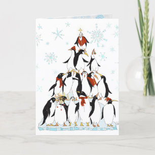 Penguin Christmas Tree Fun Holiday Cartoon Card