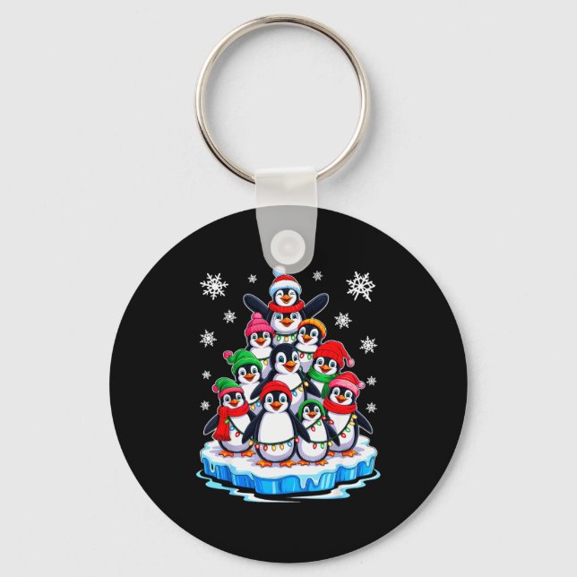 Penguin Christmas Tree Penguin Lover Xmas For Men  Keychain (Front)