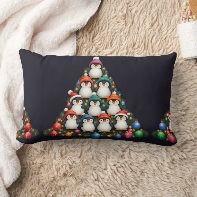 Penguin Christmas Tree Throw Pillow Cover (Blanket)