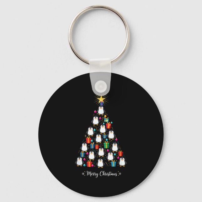 Penguin Christmas Tree Xmas Day Holiday Men &amp;  Keychain (Front)