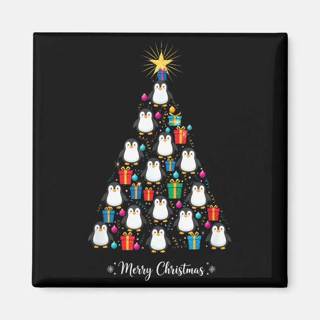 Penguin Christmas Tree Xmas Day Holiday Men &amp;  Magnet (Front)