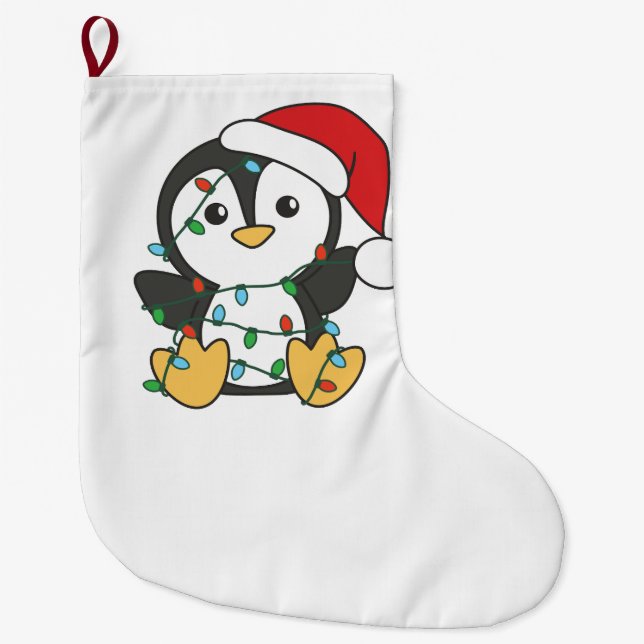 Penguin Christmas Winter Animals Holiday Penguines Large Christmas Stocking (Front)