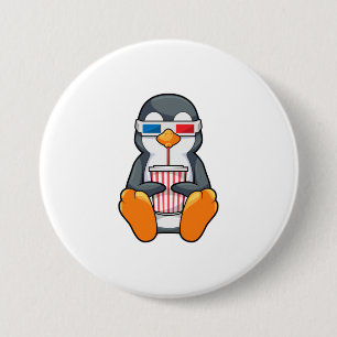 Penguin Cinema Glasses Drinking cup 3 Inch Round Button
