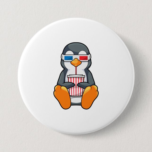 Penguin Cinema Glasses Drinking cup 3 Inch Round Button (Front)
