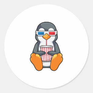 Penguin Cinema Glasses Drinking cup Classic Round Sticker