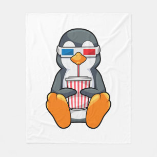Penguin Cinema Glasses Drinking cup Fleece Blanket