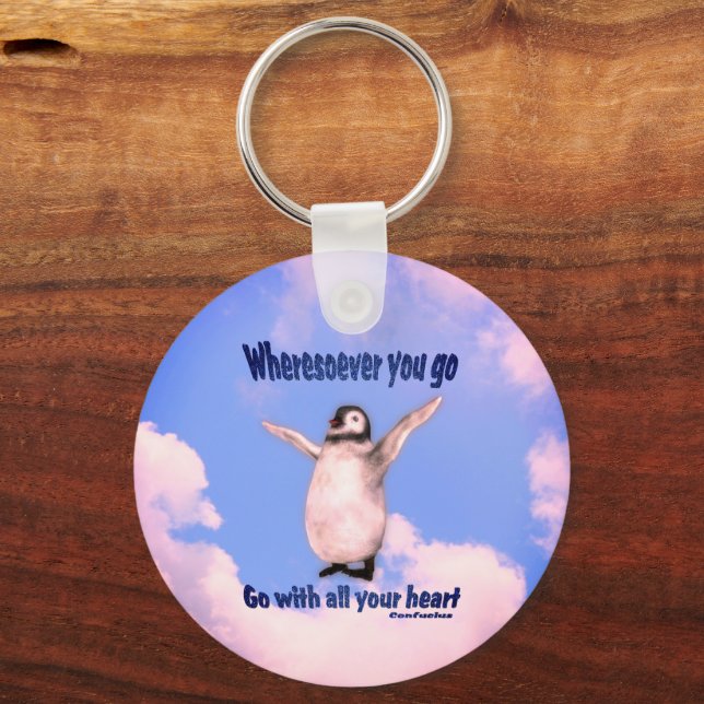 Penguin Confucius Inspirational Quote  Keychain (Front)