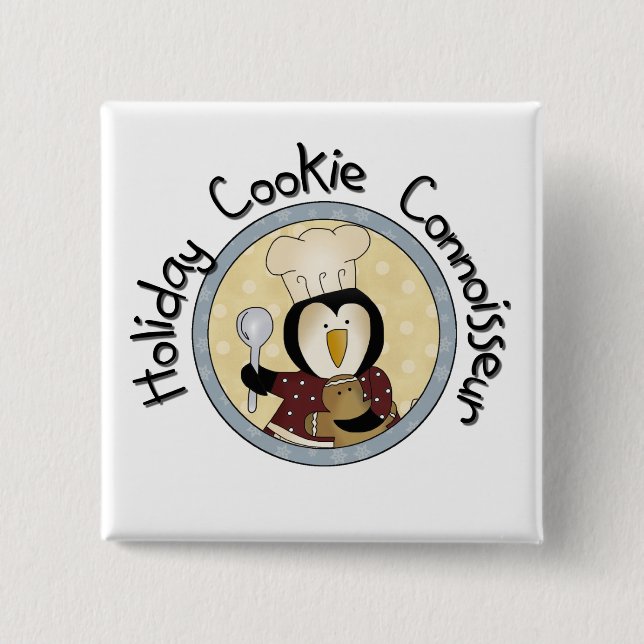 Penguin Cookie Connoisseur T-shirts and Gifts 2 Inch Square Button (Front)