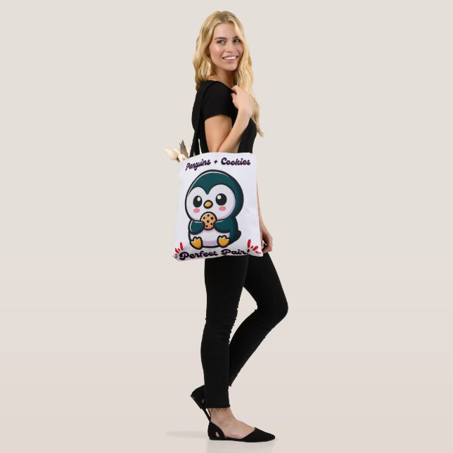 Penguin cookies cute cartoon character snacking tote bag (On Model)