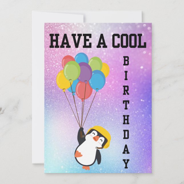 PENGUIN COOL HEUREUSE CARTE D'ANNIVERSAIRE (Devant)