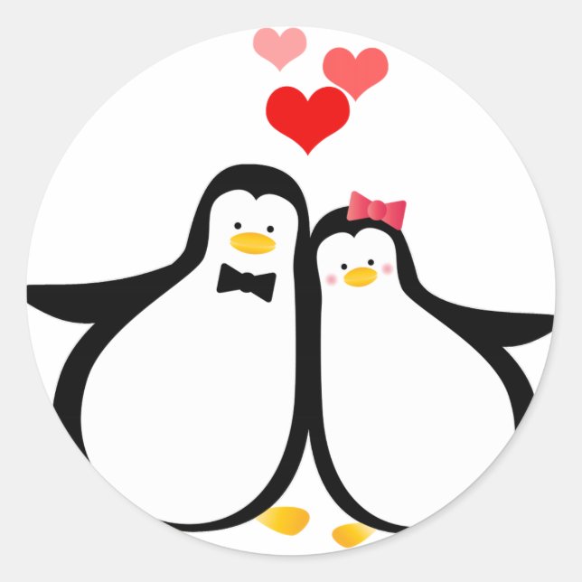 Penguin Couple Classic Round Sticker (Front)