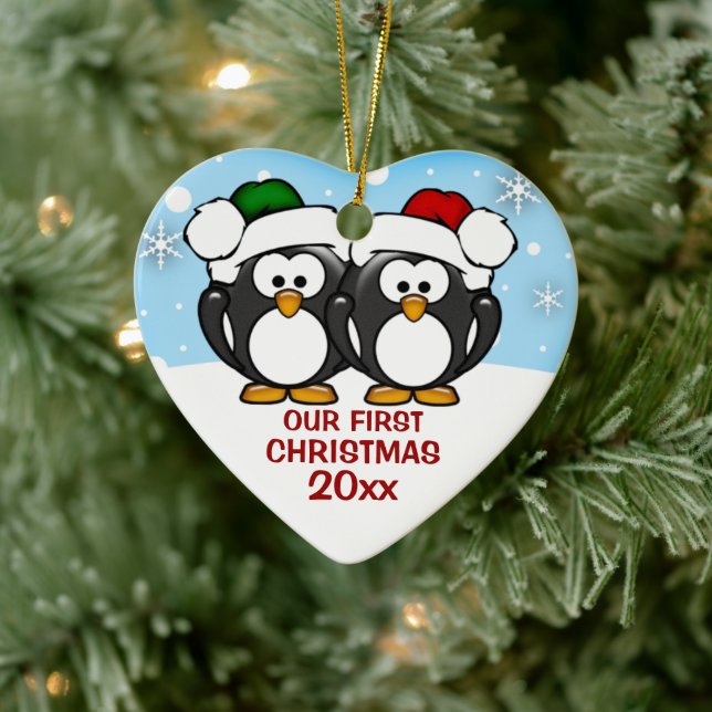 Penguin Couple First Christmas Ornament (Tree)