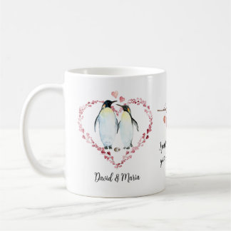 Penguin Couple Love Hearts Wreath Coffee Mug