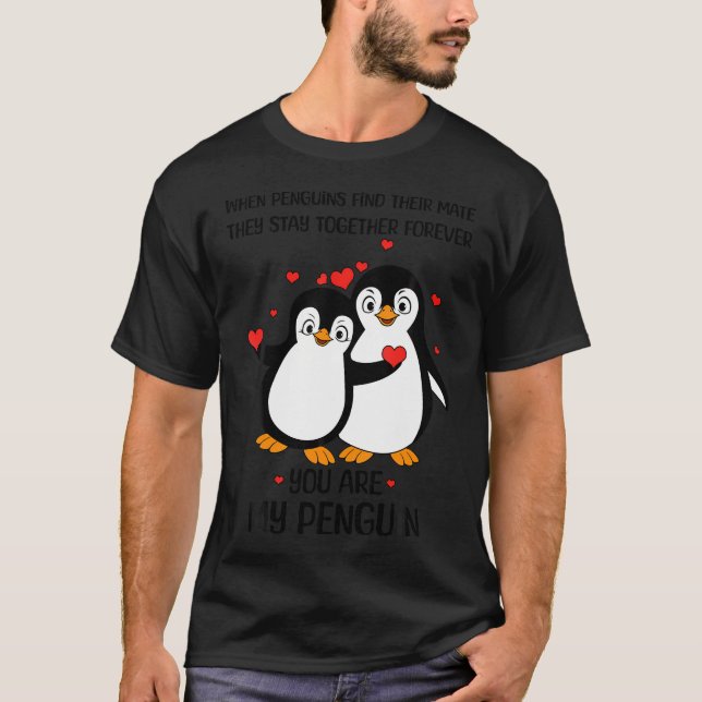 Penguin Couple Lover Matching Hearts Day Happy Val T-Shirt (Front)