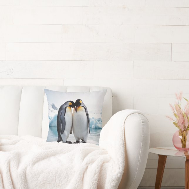 Penguin Couple On An Iceberg Throw Pillow (Couch)