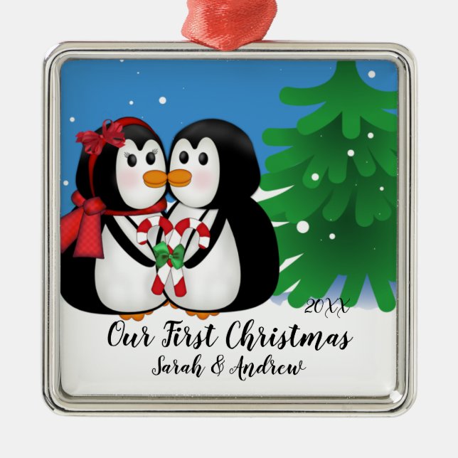 Penguin Couple Our First Christmas Ornament (Front)